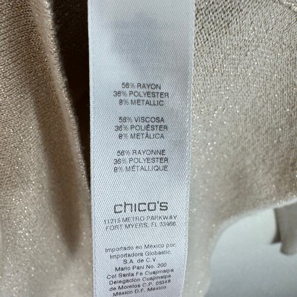 Chico's Gold Shimmery Long Sleeve Round Neck Lightweight Sweater Women's Size M - Picture 6 of 7